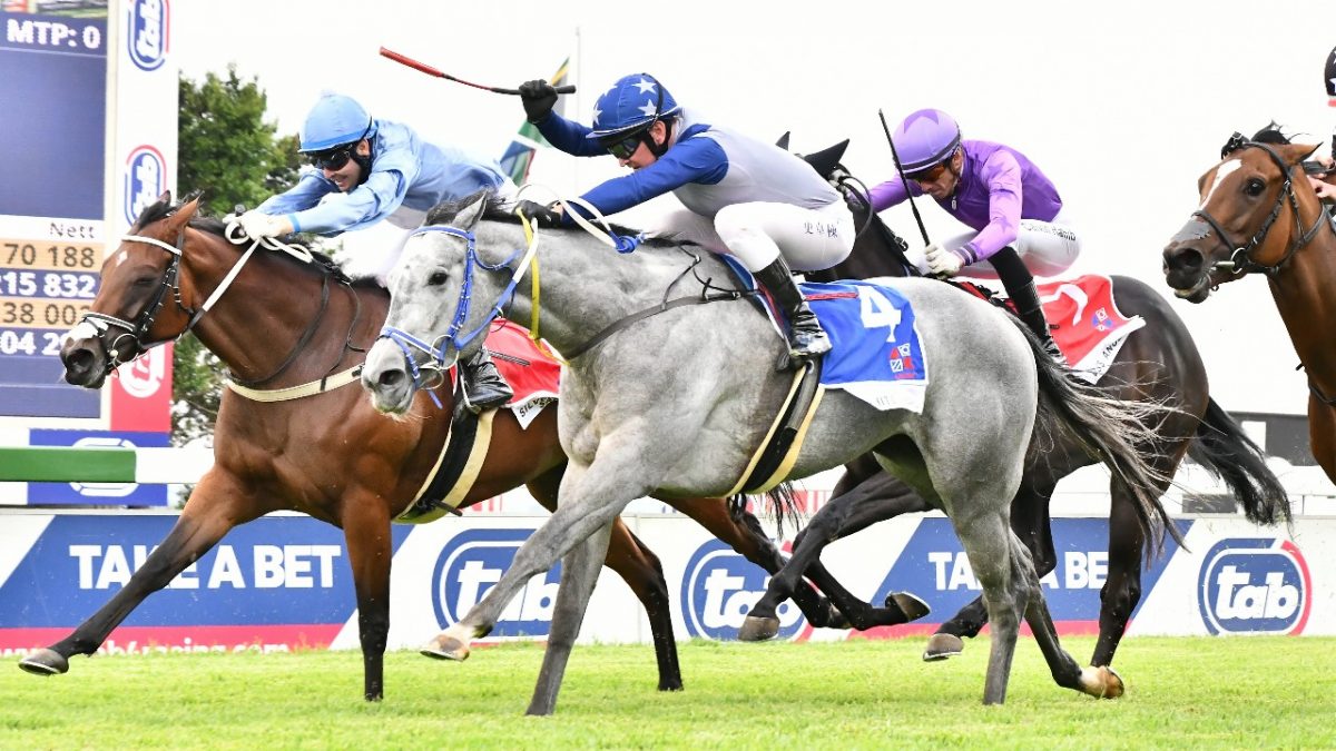 White Pearl (nearest camera), ran on to beat Silver Sanctuary. (JC Photos).
